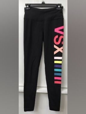 PINK Victoria's Secret Black Leggings with Rainbow VSX Side Logo Size Medium